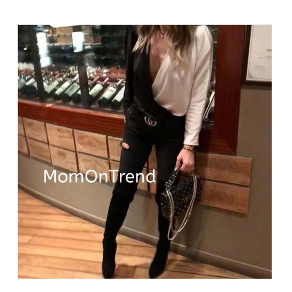 {boutique item} TWO-TONED CROSSOVER BODYSUIT - Picture 3 of 7